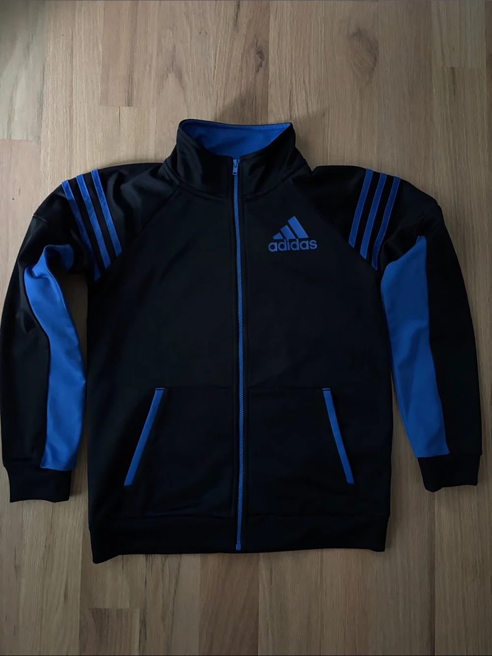 adidas Black and Blue Kids Full-Zip Track Jacket